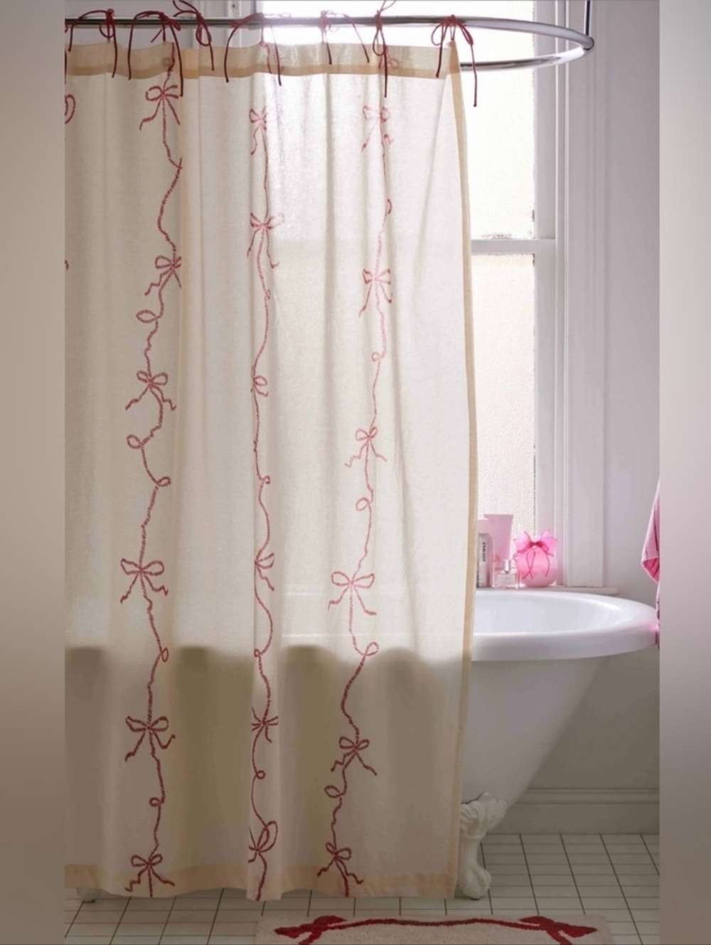 Urban Outfitters Red Lacey Bows Ribbon Coquette Shower Curtain